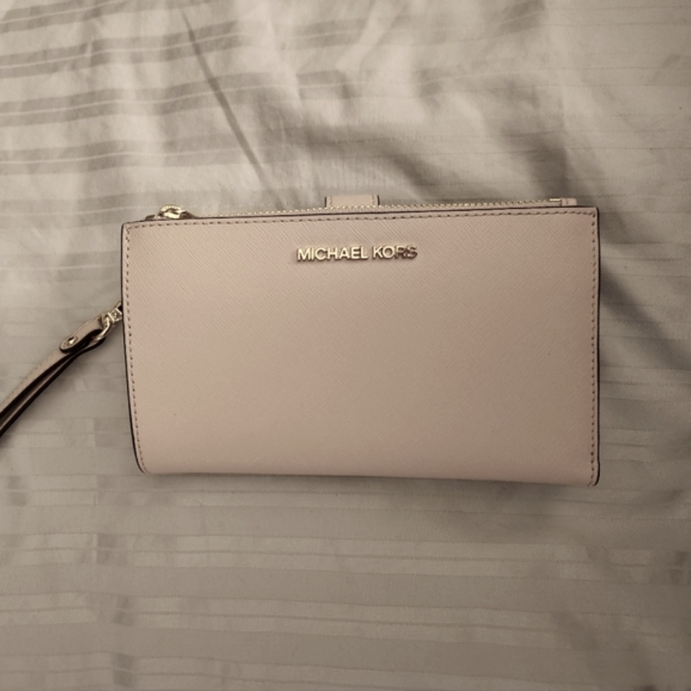 Michael Kors Jet Set Travel Lg Double Zip Wristlet Leather